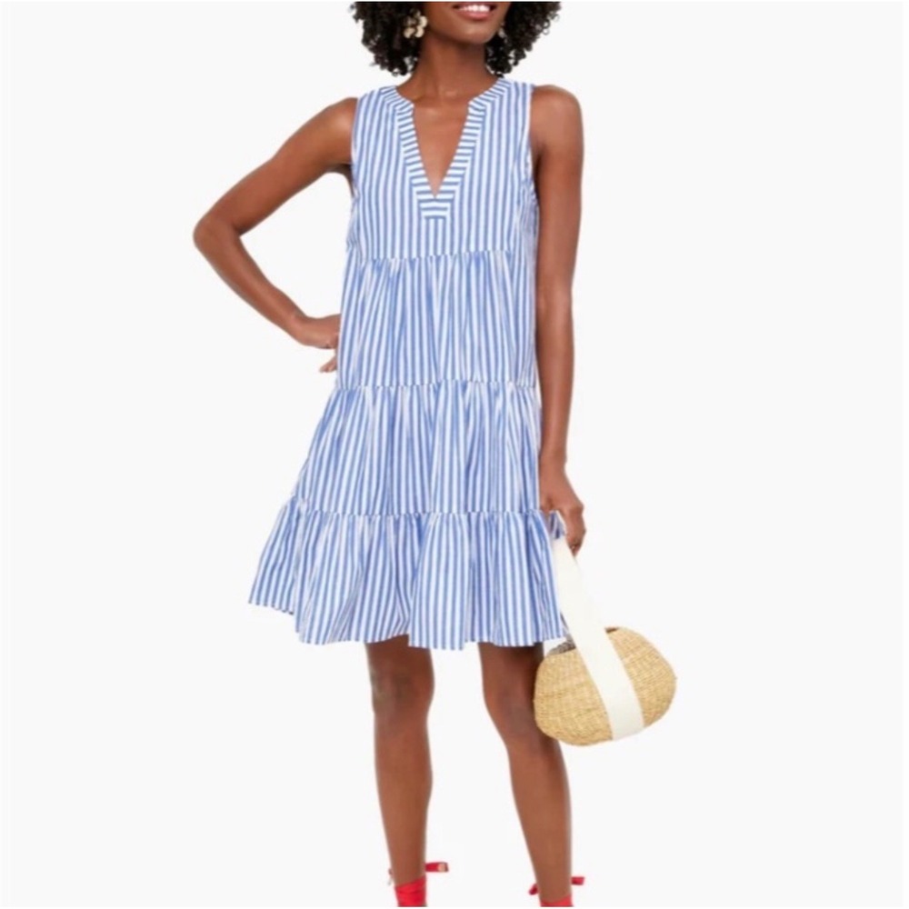 Pomander Place Dress Women S Blue White Good Striped Tiered Cotton Mini Y20971T